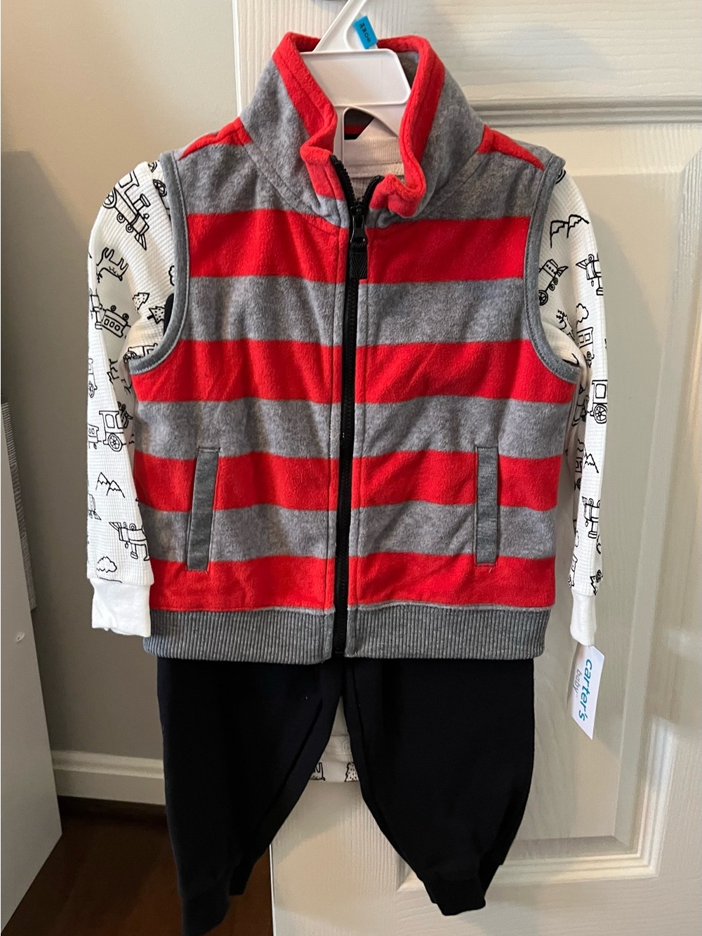 Carter's Red and Gray Striped Fleece Vest Set